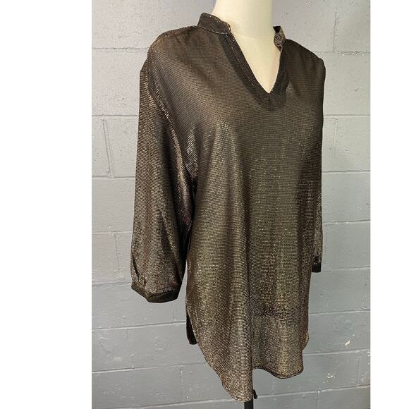 Vintage 70s Sheer Gold Metallic Tunic Blouse Med Lg Teddi California Disco Glam - Picture 6 of 14